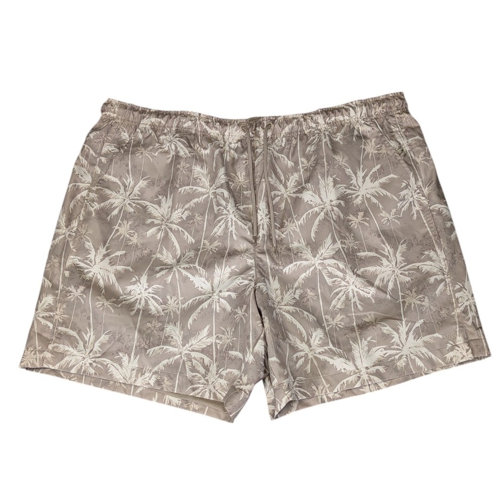 DSG Mens 2XL Rec Short Relaxed Fit 6 Inseam Palm Tree Print Tan White NWT
